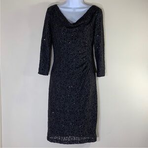 NWT. Lauren Ralph Lauren 4 Shimmer Coal Floral Lace Sequin Sheath Dress.